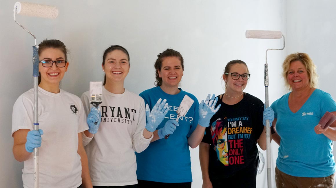 Bryant students at their October Habitat for Humanity build day