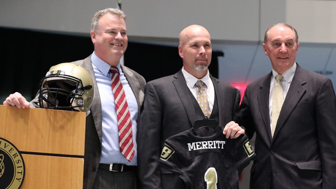 Athletic director, new football coach and Bryant president at press conference