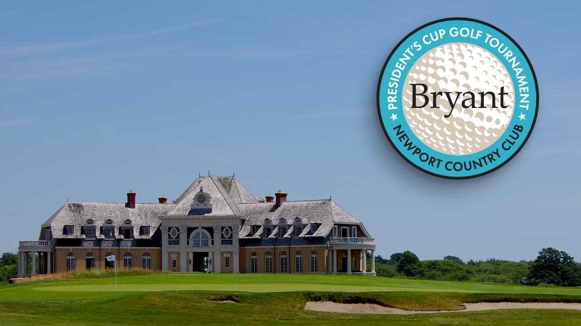 Photo of historic Newport Country Club with a golf tournament logo superimposed