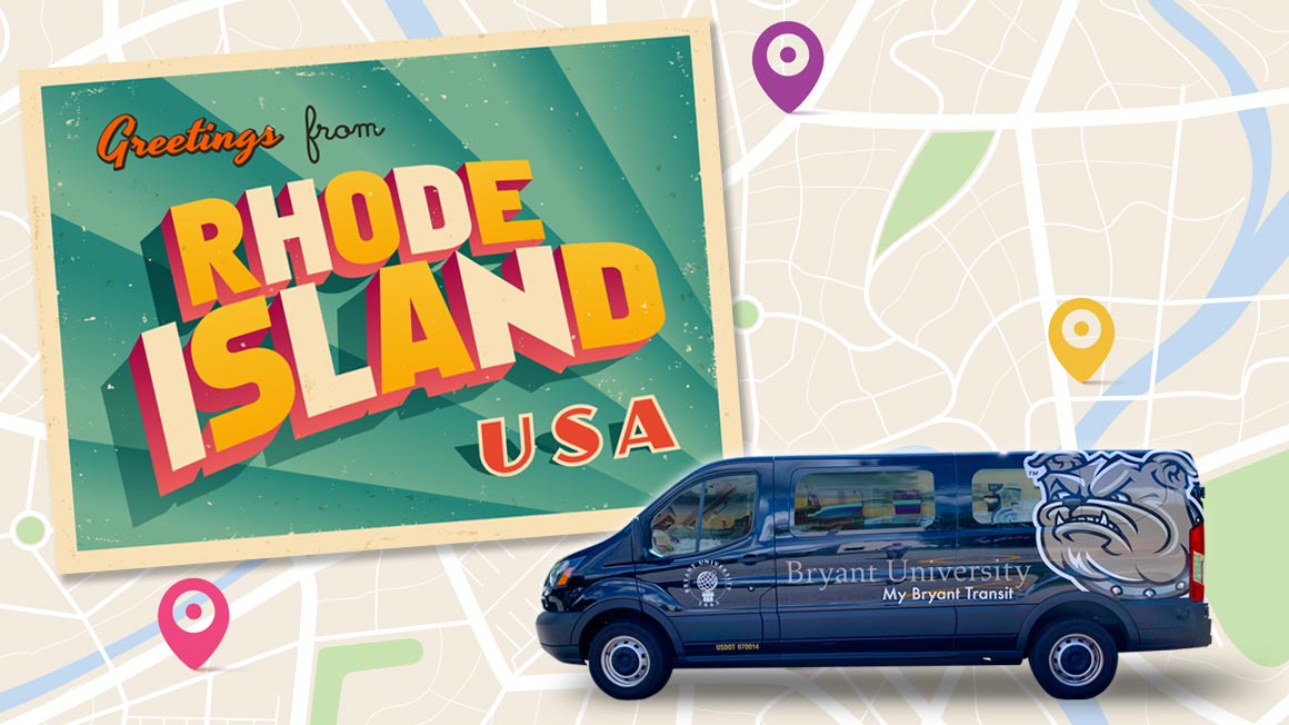 Map of Rhode Island with a MyBryant shuttle