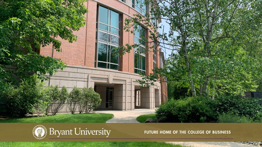 An outside photo of a building on 100 Salem Street, the future home of the College of Business at Bryant University.