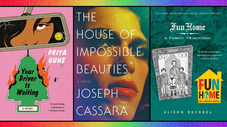 3 Pride Month books with rainbow background.