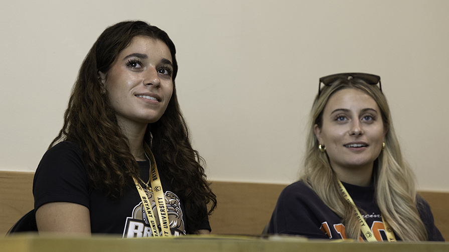 Talia Pettinella (left) in classroom for orientation.