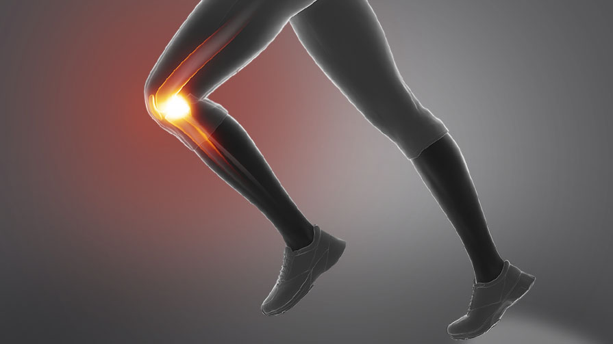 Pain radiates from a runner's knee.