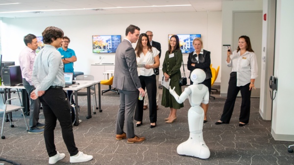 Alumni visit Bryant University's Artificial Intelligence Lab