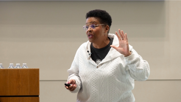 Broadcaster, author, empathy coach and Syracuse University Hall of Fame student athlete Vera Jones delivers the afternoon keynote at Bryant University's Belonging Institute. 