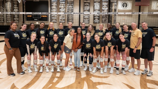 Akinnusotu, a member of Bryant’s Athletics Hall of Fame, concluded her residency with a visit to volleyball practice.      