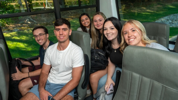 Students riding the shuttle to the Business Leadership Entrepreneurship Center,