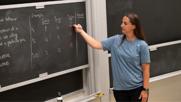 Laura Beaudin at the chalkboard.