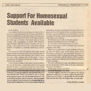 Archway letter presenting off-campus resources to homosexual students
